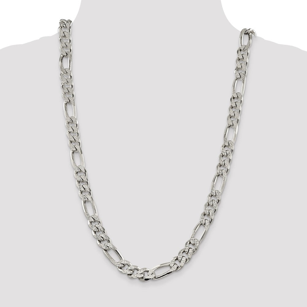 Sterling Silver 11.0mm Pav Flat Figaro Chain