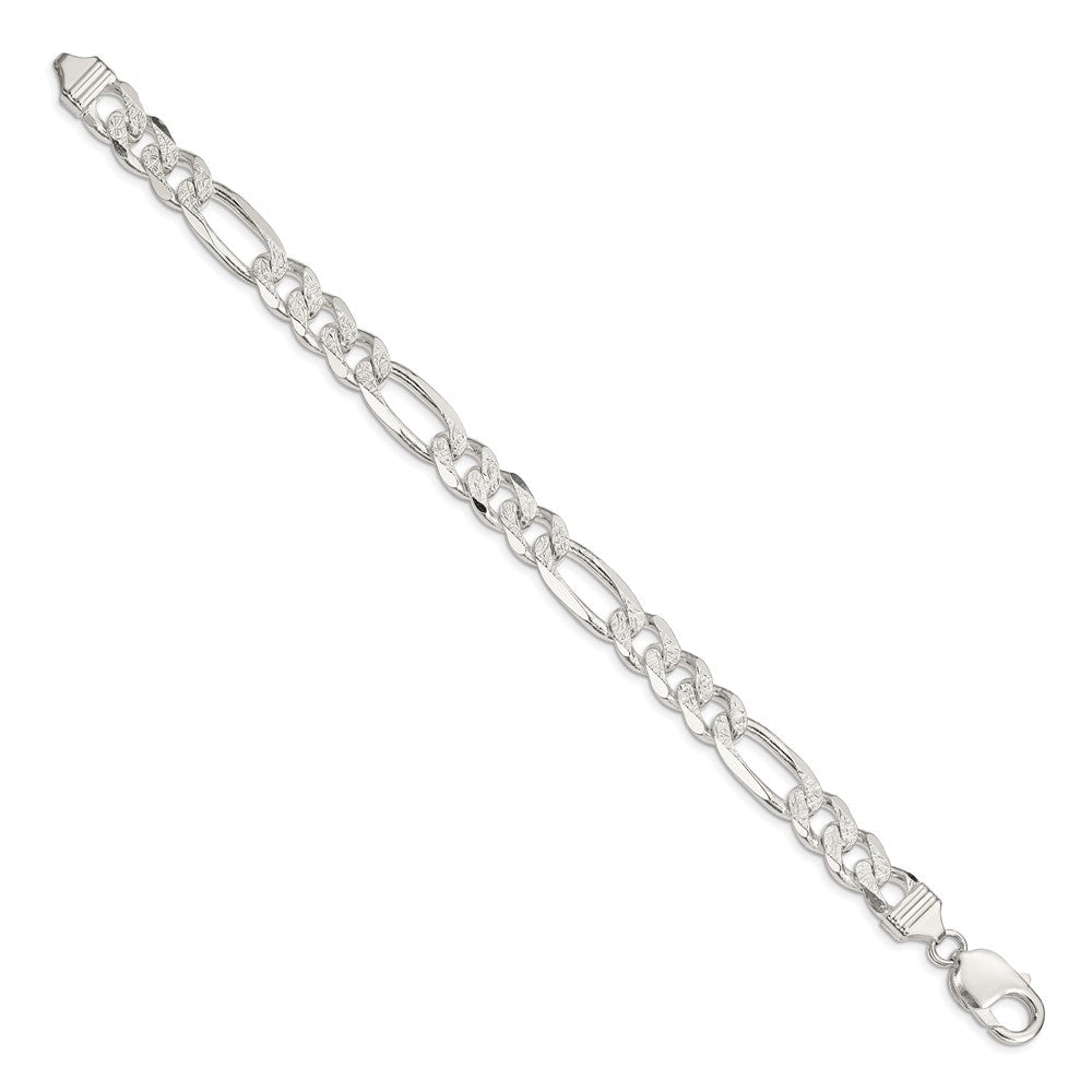 Sterling Silver 11.0mm Pav Flat Figaro Chain
