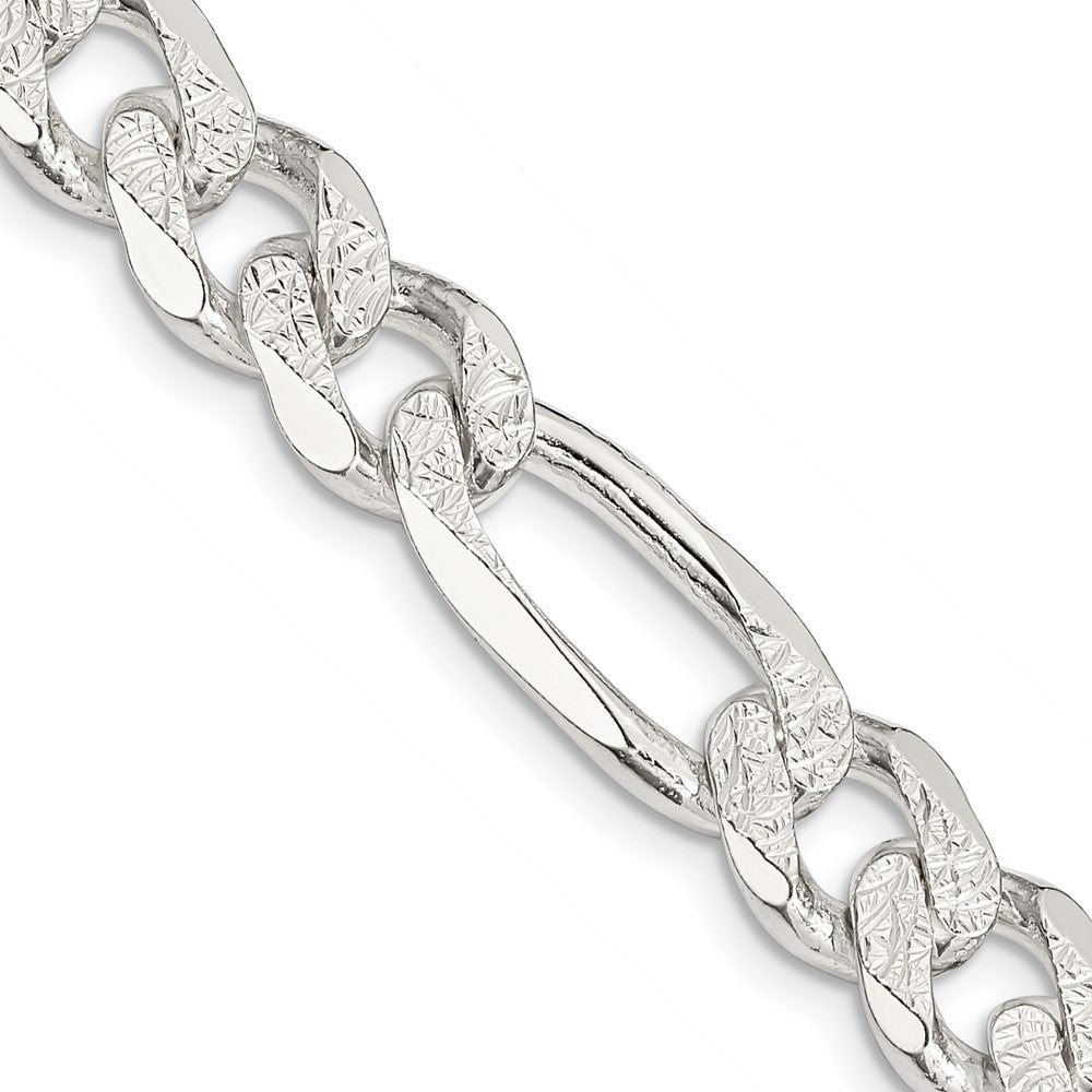 Sterling Silver 11.0mm Pav Flat Figaro Chain