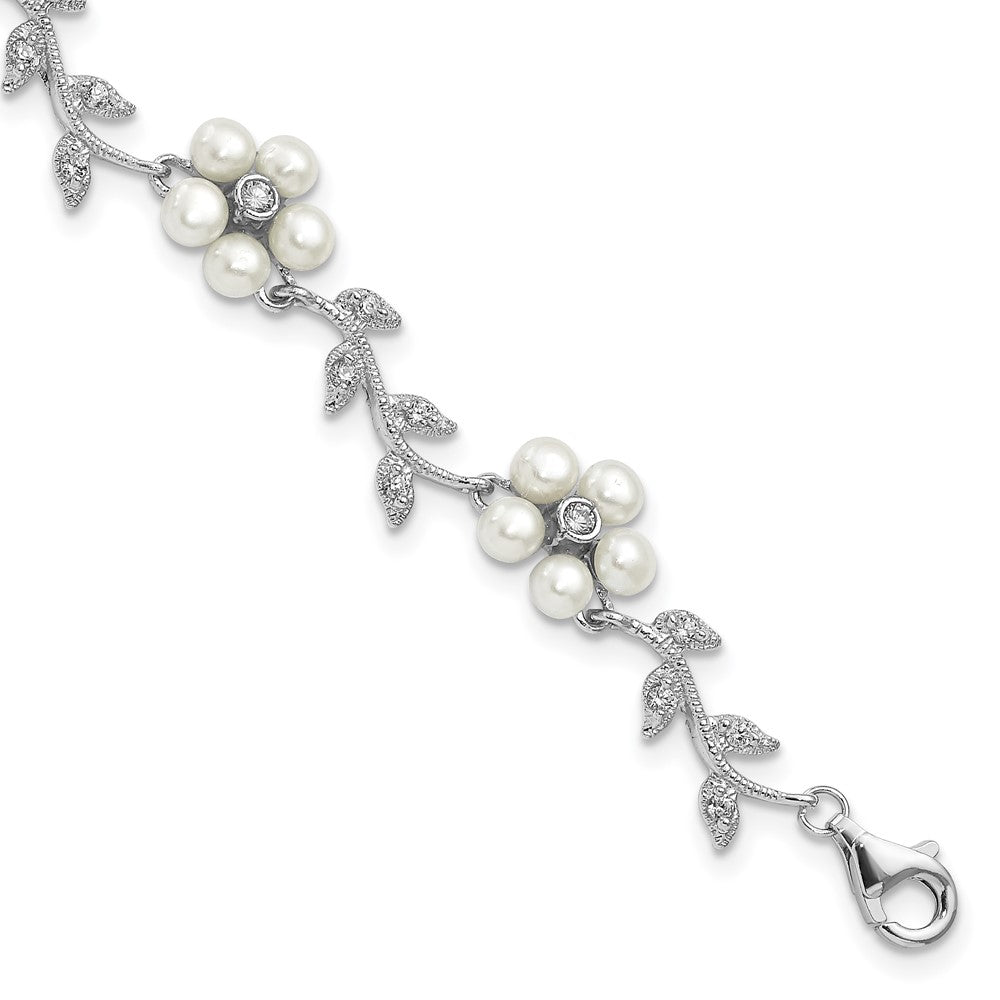 Polished;Sterling silver;Freshwater cultured pearl;CZ;Fancy lobster;Rhodium-plated