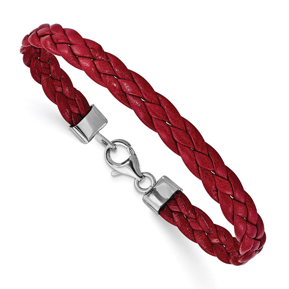Sterling silver;Fancy lobster;Padded Leather band;Red