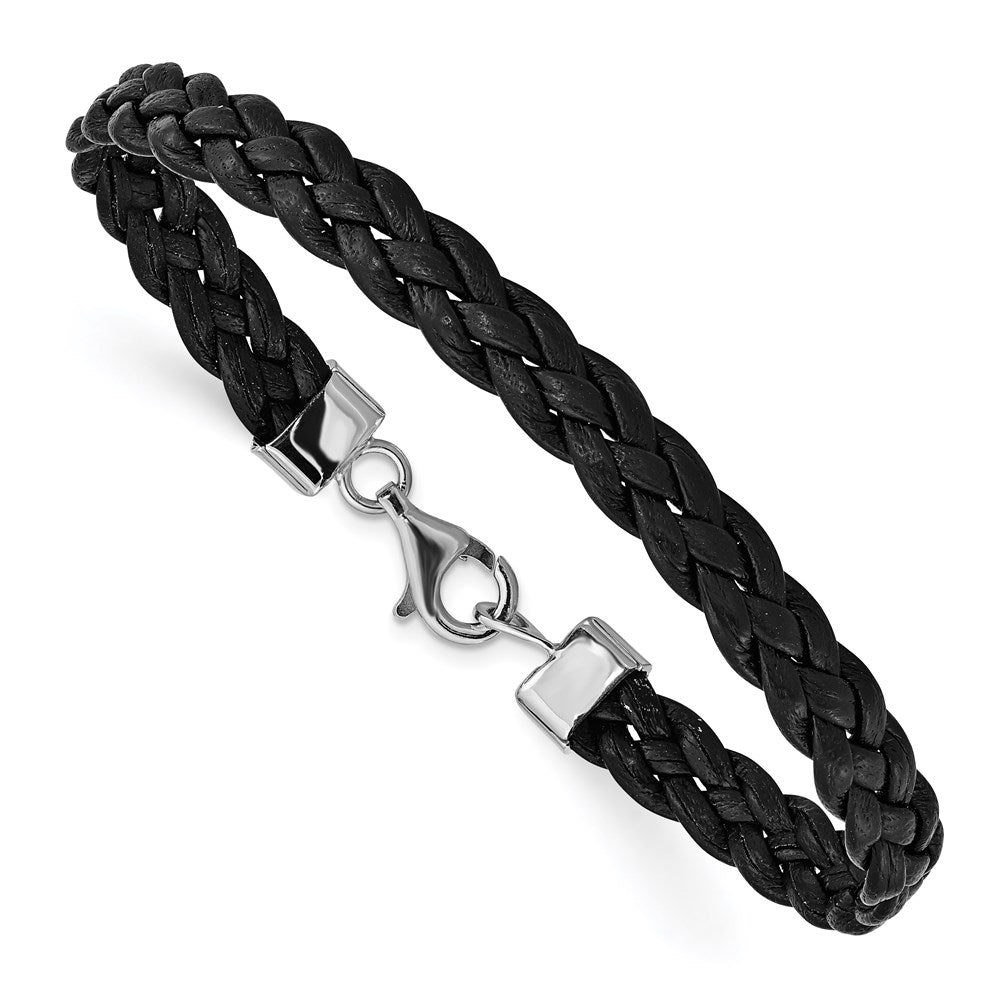 Sterling silver;Fancy lobster;Leather band;Black