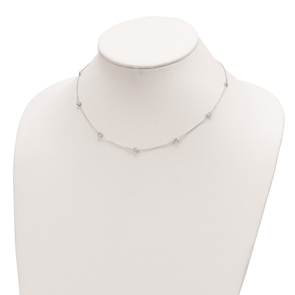 Sterling Silver 16 Inch w/2 in ext. 8-Station CZ Necklace