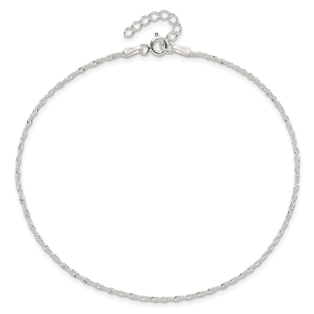 Sterling Silver 1.3mm Singapore Chain 10 inch Plus 1 inch Extender Chain - Total 11 inch Anklet
