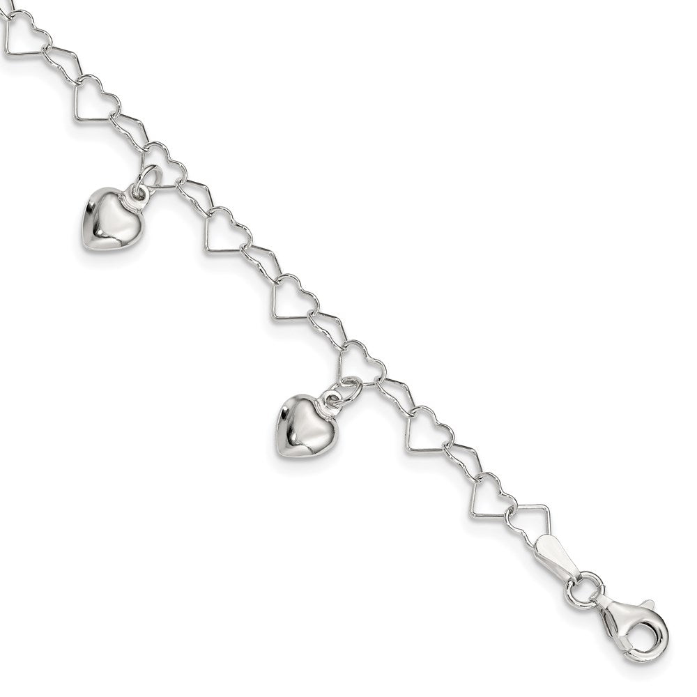 Polished;Sterling silver;Fancy lobster;Dangle;Heart