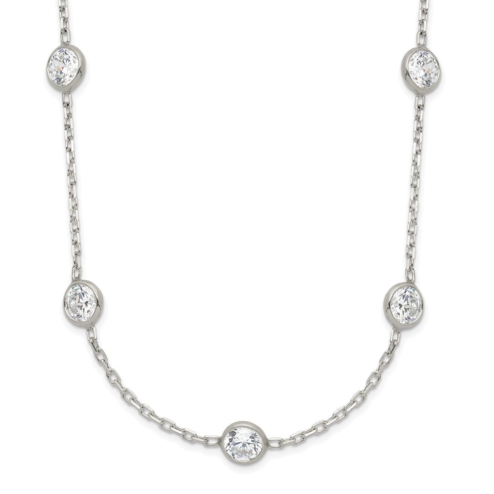 Polished;Spring Ring;Sterling silver;CZ;18in chain