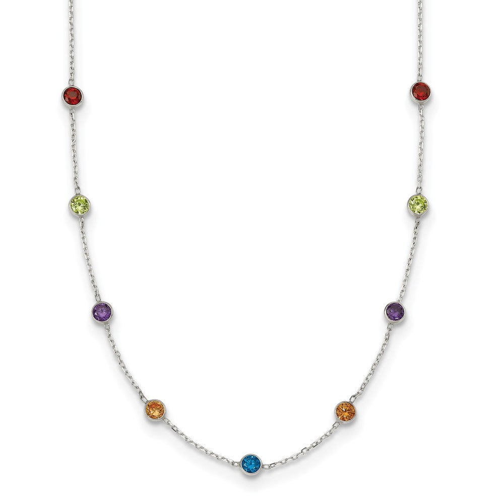 Polished;Spring Ring;Sterling silver;CZ;18in chain;Multi-colored