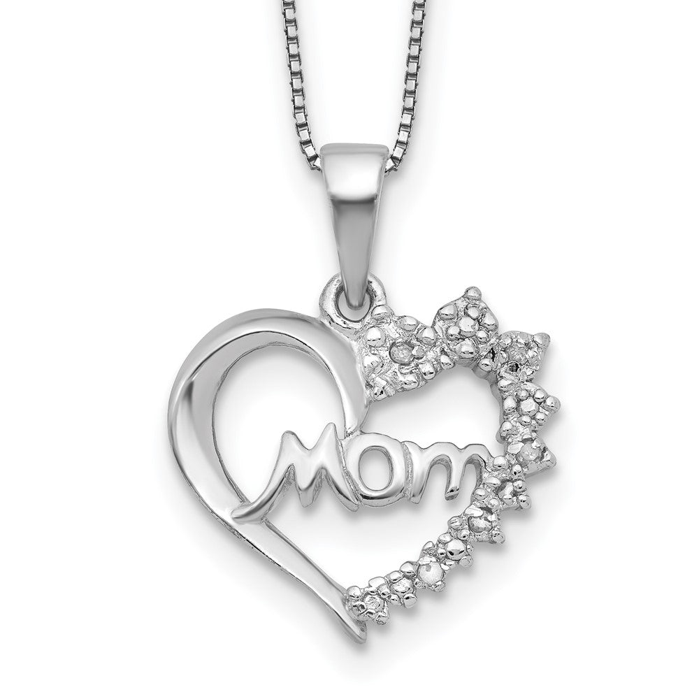 Polished;Spring Ring;Sterling silver;Diamond;Box chain;Rhodium-plated;16in Chain;Gift Boxed