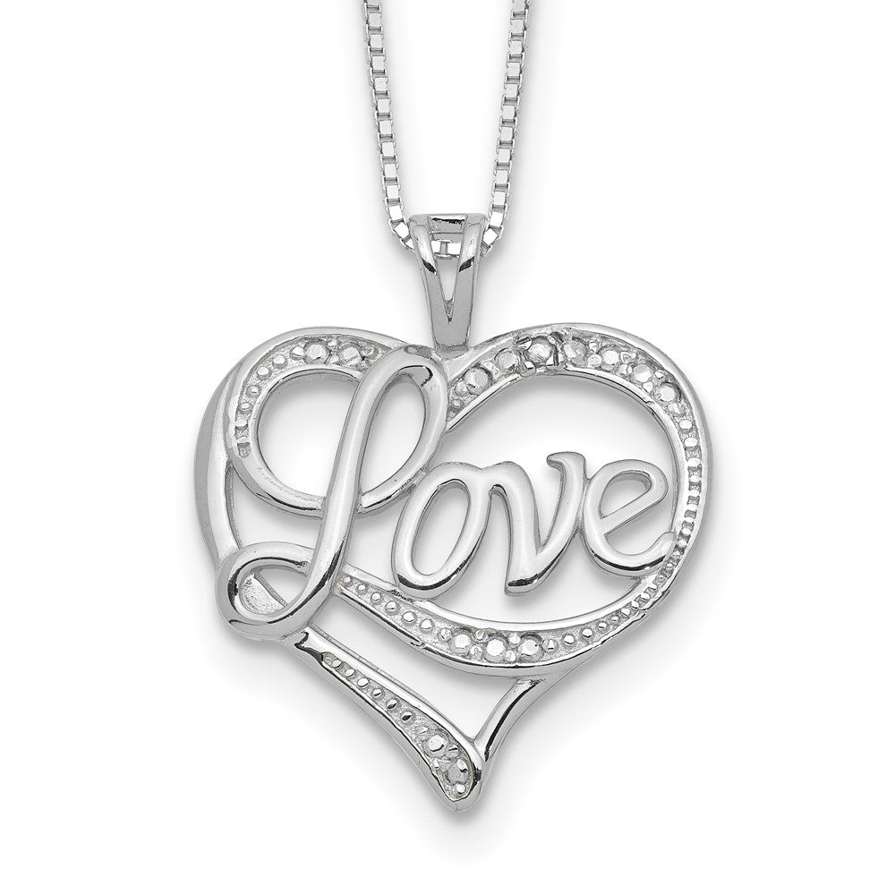 Polished;Spring Ring;Sterling silver;Diamond;Box chain;Rhodium-plated;16in Chain;Gift Boxed
