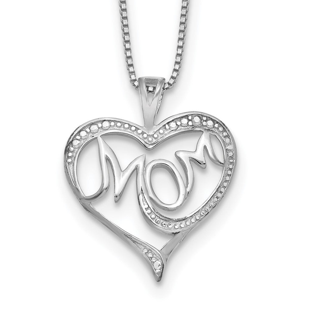 Polished;Spring Ring;Sterling silver;Diamond;Box chain;Rhodium-plated;16in Chain;Gift Boxed