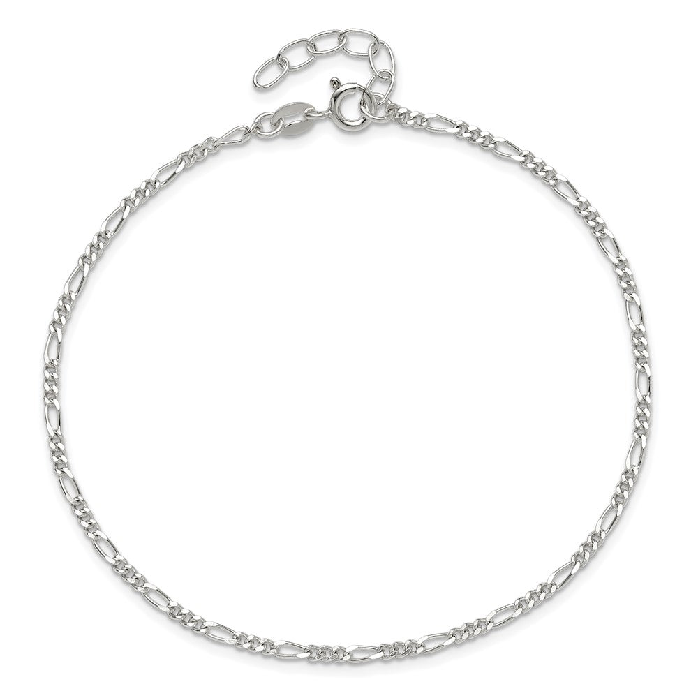 Sterling Silver Figaro Chain 9 inch Plus 1 inch Extender - Total 10 inch Anklet