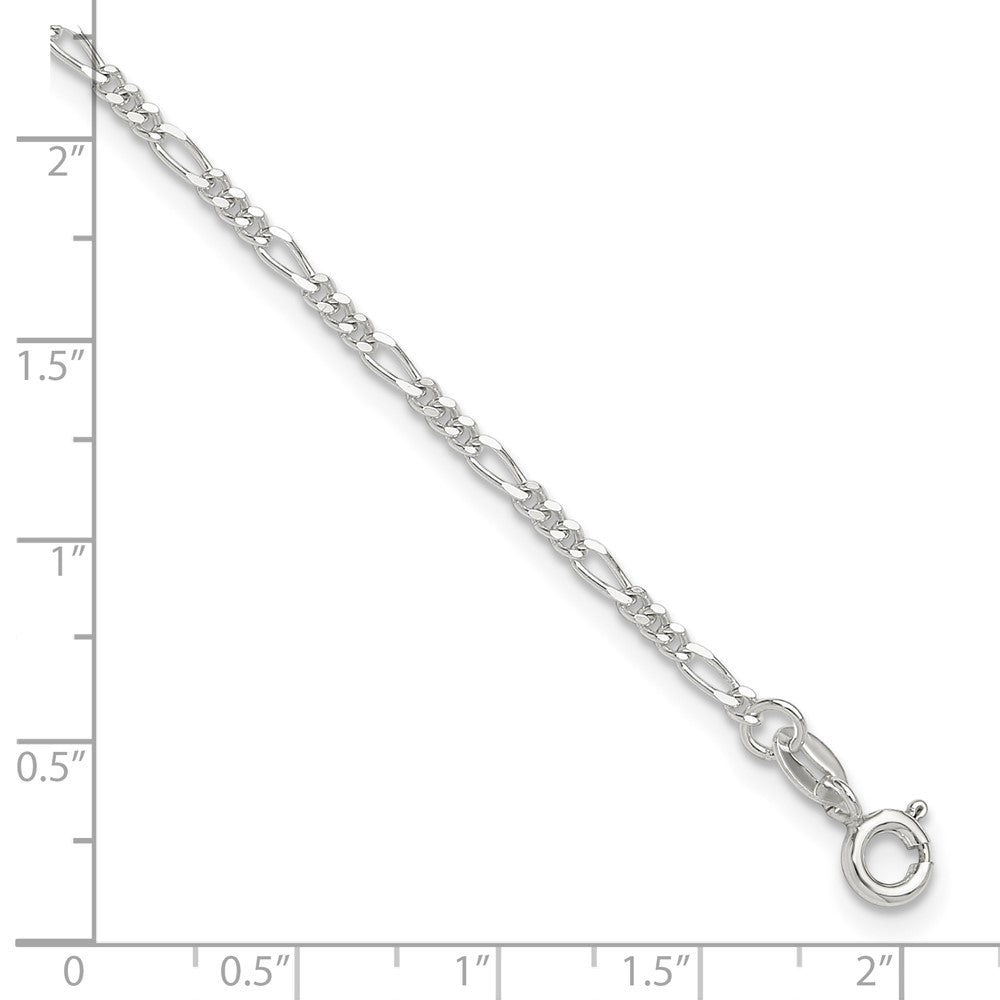 Sterling Silver Figaro Chain 9 inch Plus 1 inch Extender - Total 10 inch Anklet