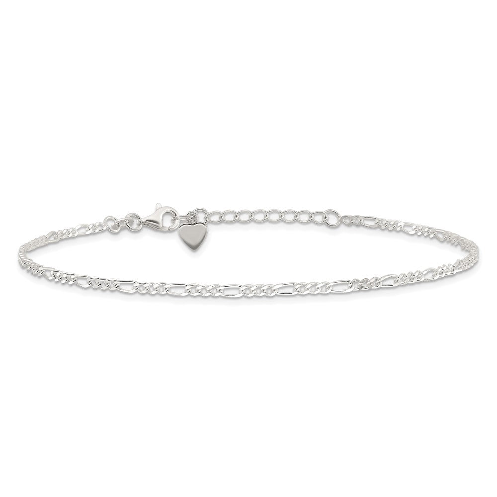 Sterling Silver Figaro Chain 10 inch Plus 1 inch Extender - Total 11 inch Anklet
