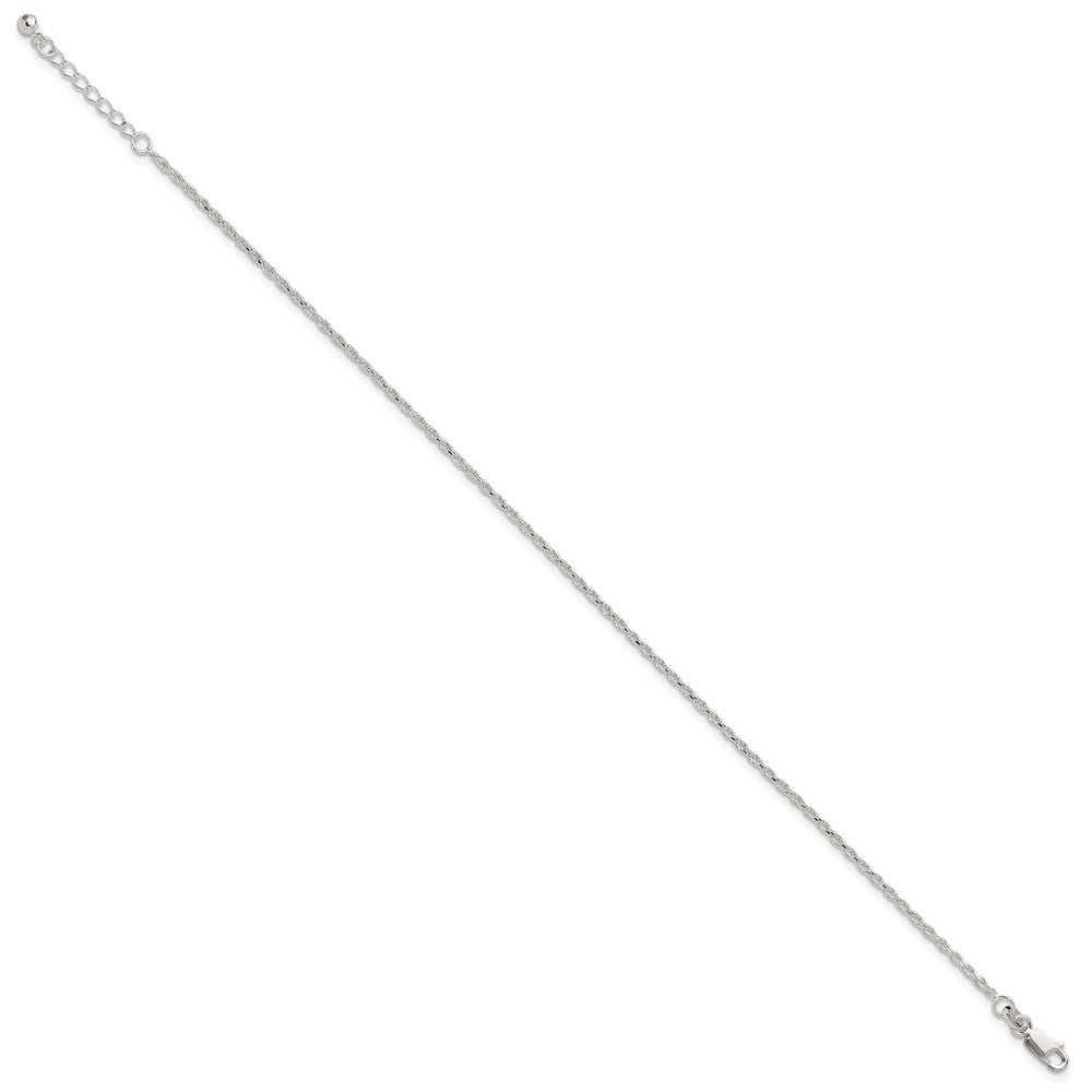 Sterling Silver 2mm Rope Chain 10 inch Plus 1 inch Extender - Total 11 inch Anklet