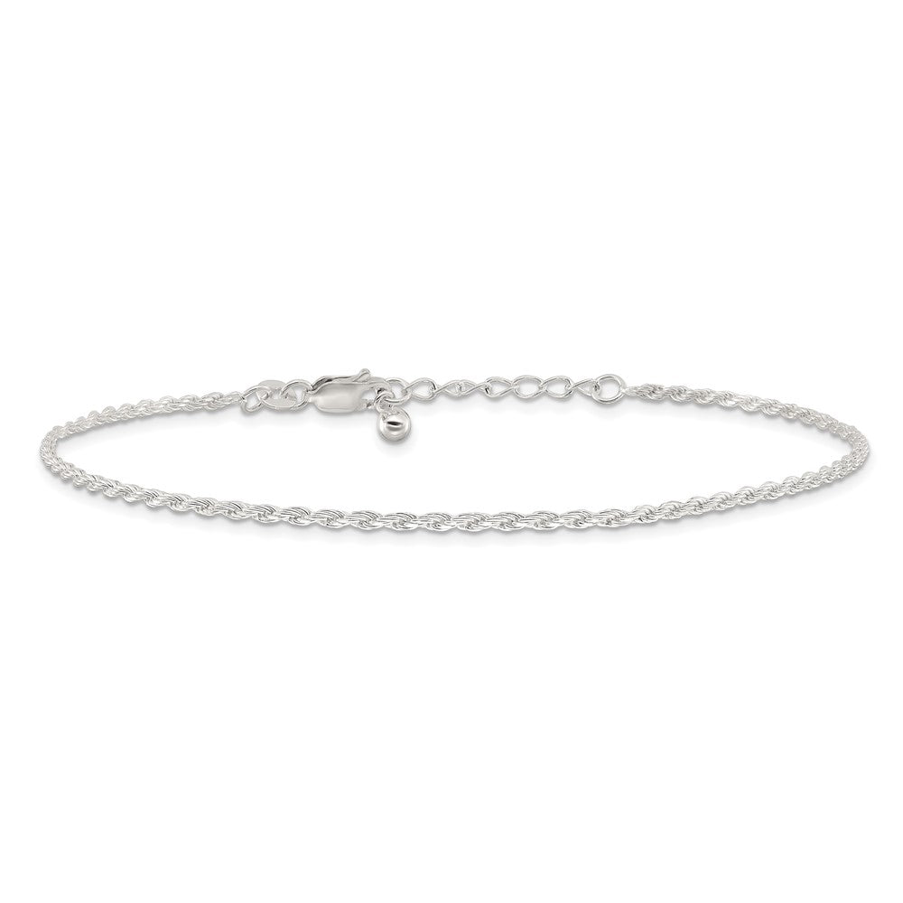 Sterling Silver 2mm Rope Chain 10 inch Plus 1 inch Extender - Total 11 inch Anklet