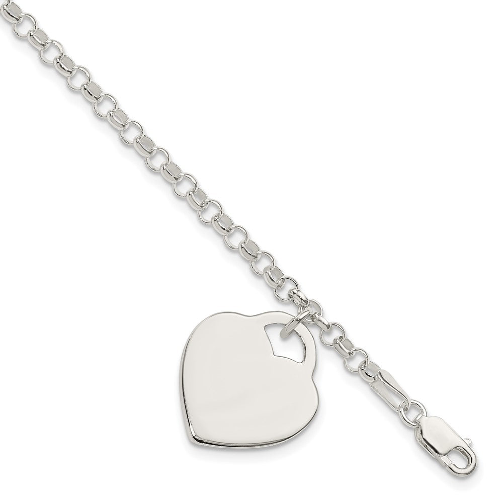 Polished;Engravable;Lobster;Sterling silver;Heart