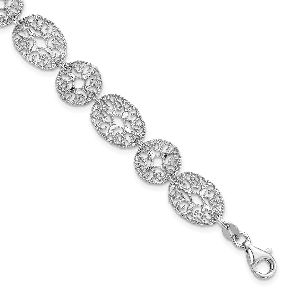 Polished;Sterling silver;Fancy lobster;Rhodium;Textured;1in extender