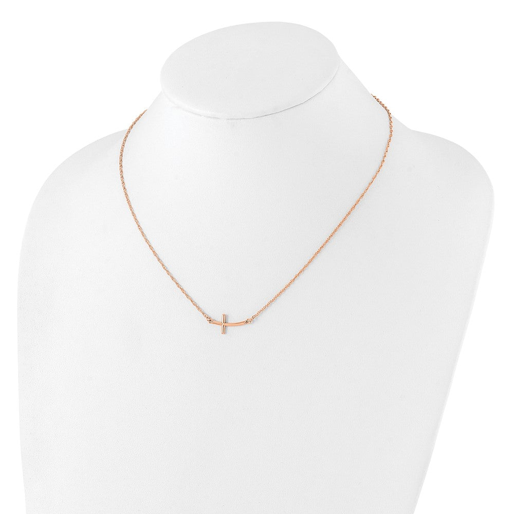Sterling Silver RG-plated Small Sideways Curved Cross Necklace