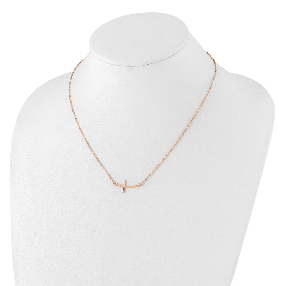 Sterling Silver RG-plated Large Sideways Curved Cross Necklace