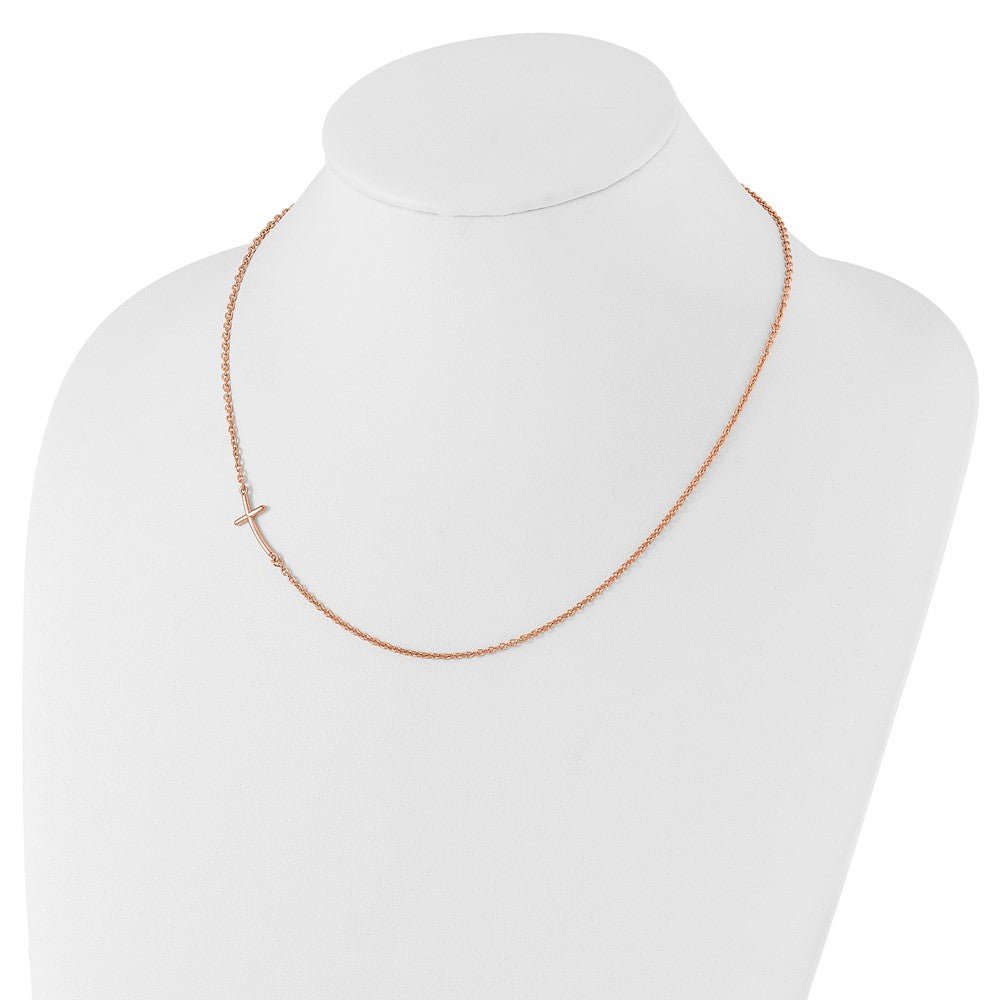 Sterling Silver RG-plated Small Off-Set Sideways Curved Cross Necklace