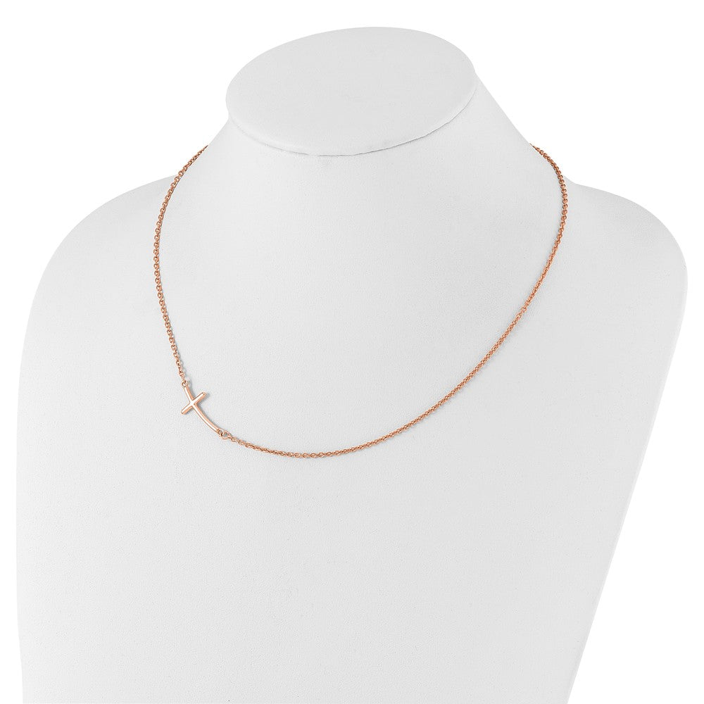 Sterling Silver RG-plated Large Off-Set Sideways Curved Cross Necklace