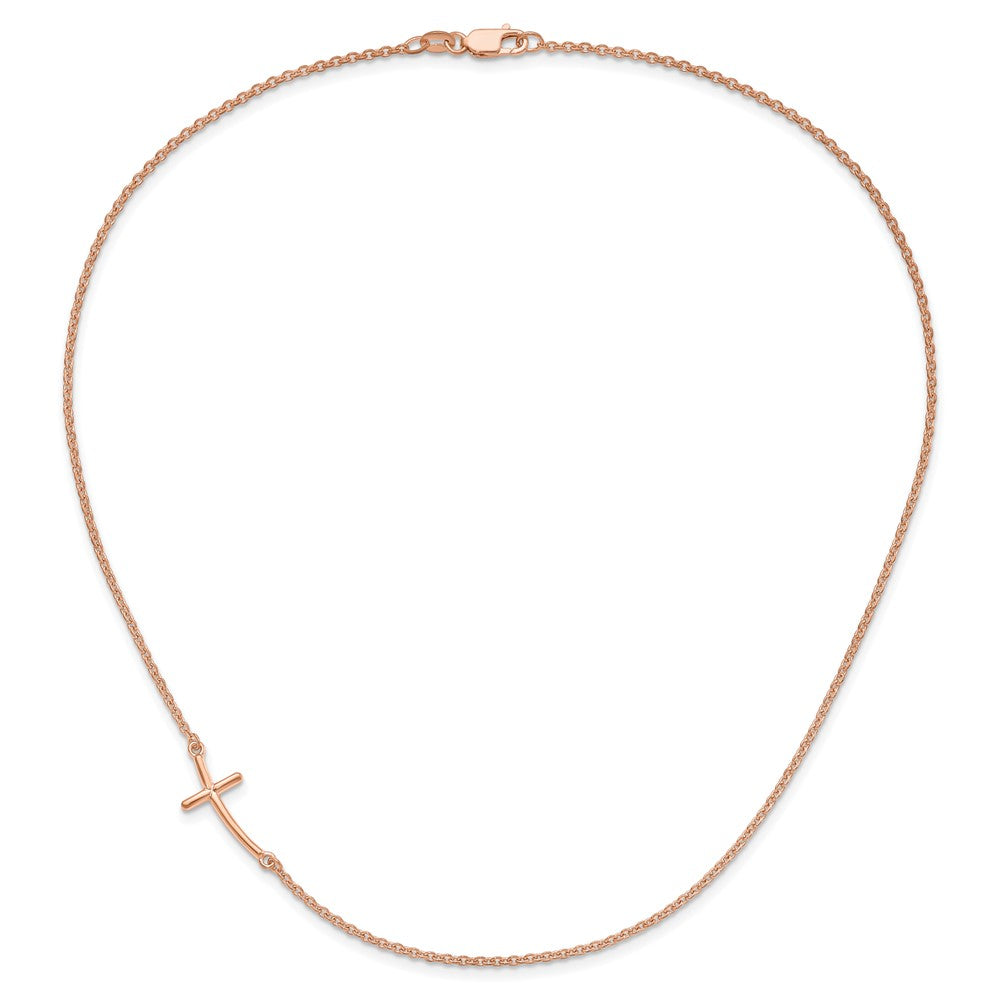 Sterling Silver RG-plated Large Off-Set Sideways Curved Cross Necklace