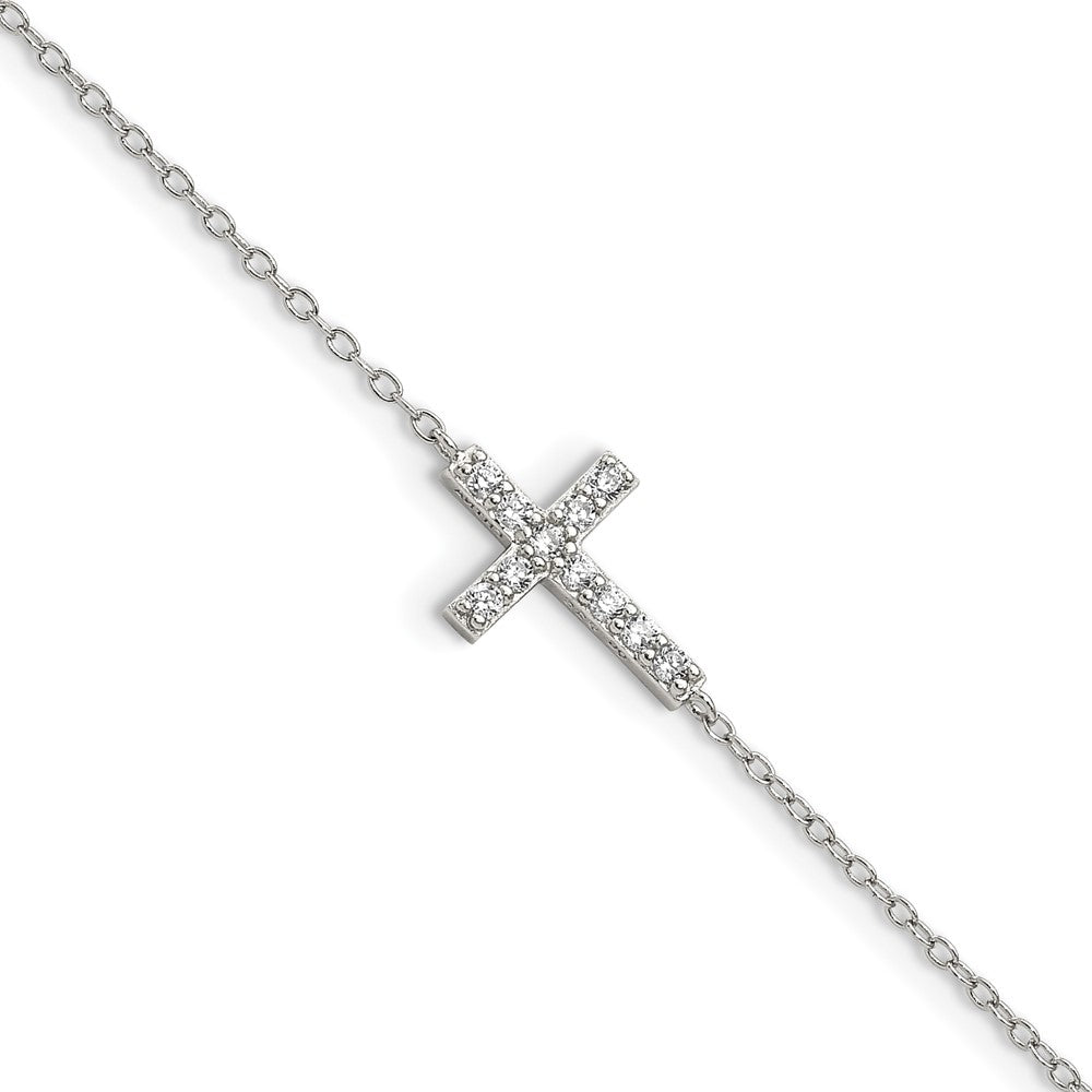 Polished;Sterling silver;CZ;1in extender