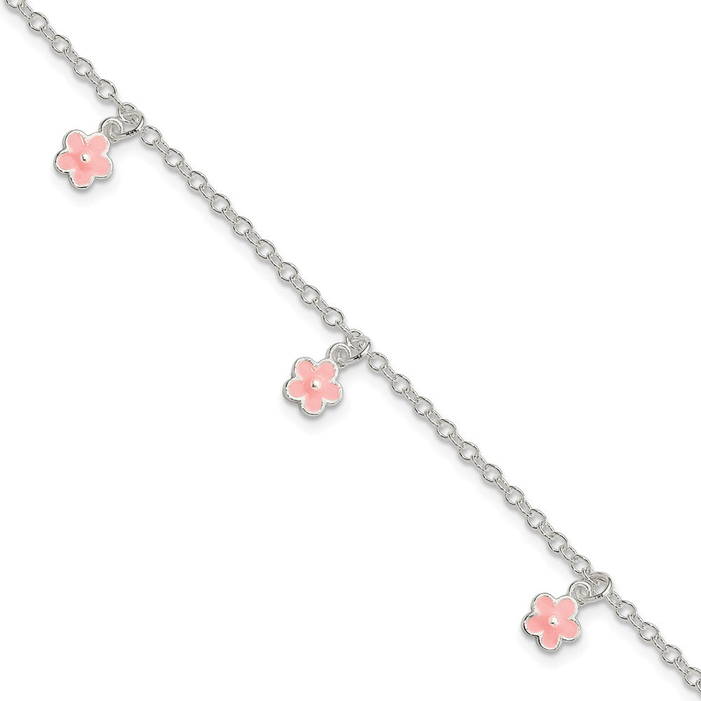 Polished;Sterling silver;Fancy lobster;Dangle;1.5in extension;Pink Enamel