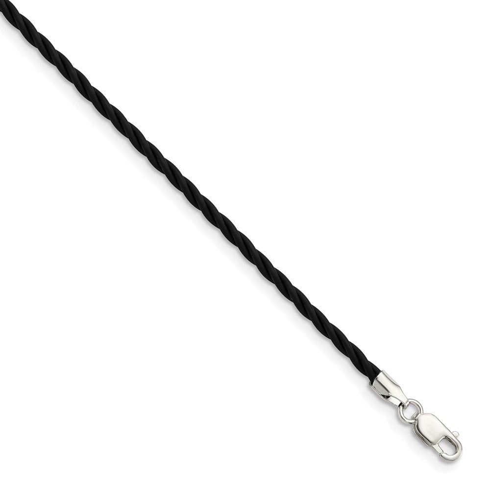 Lobster;Sterling silver;Twisted;Black;Rubber cord