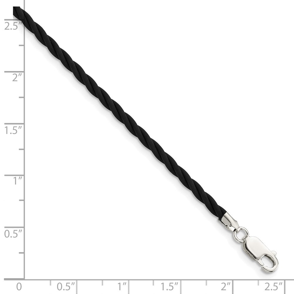 Sterling Silver 18 inch 3mm Black Twisted Rubber Necklace