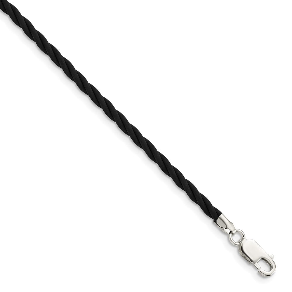 Lobster;Sterling silver;Twisted;Black;Rubber cord