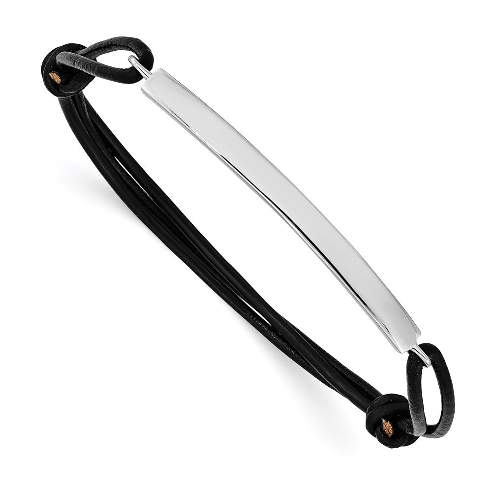 Polished;Sterling silver;Leather;Adjustable;Black