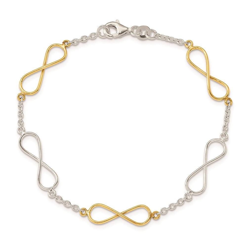 Sterling Silver Polished Flash Gold Infinity Symbol Bracelet