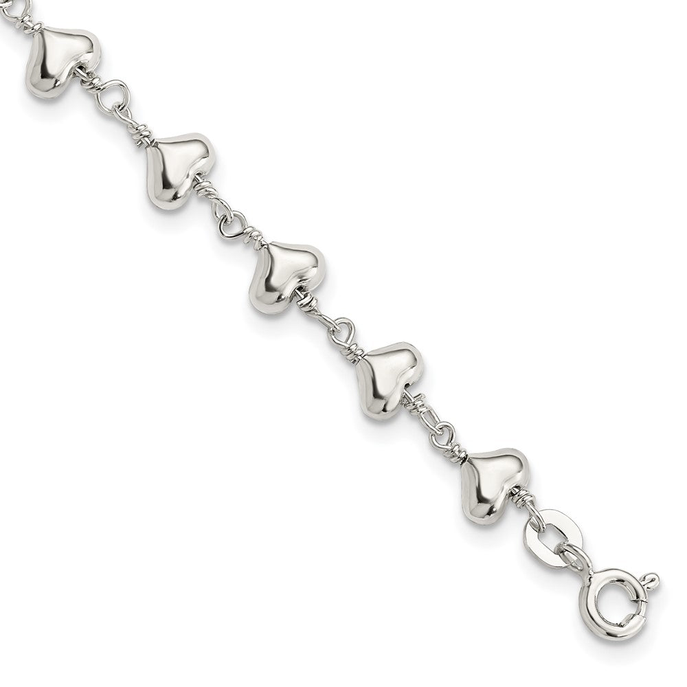Polished;Spring Ring;Sterling silver;Heart