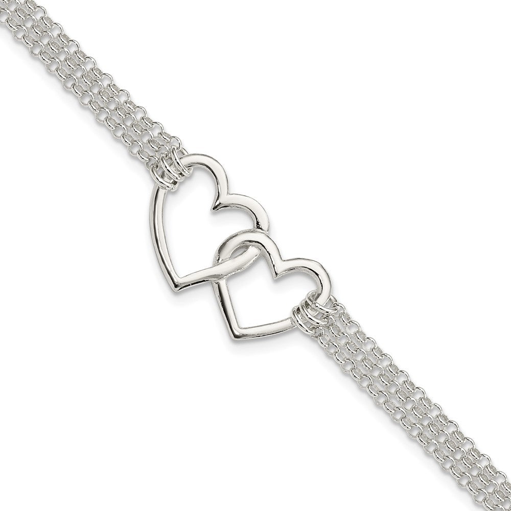 Polished;Lobster;Sterling silver;3-strand;Heart