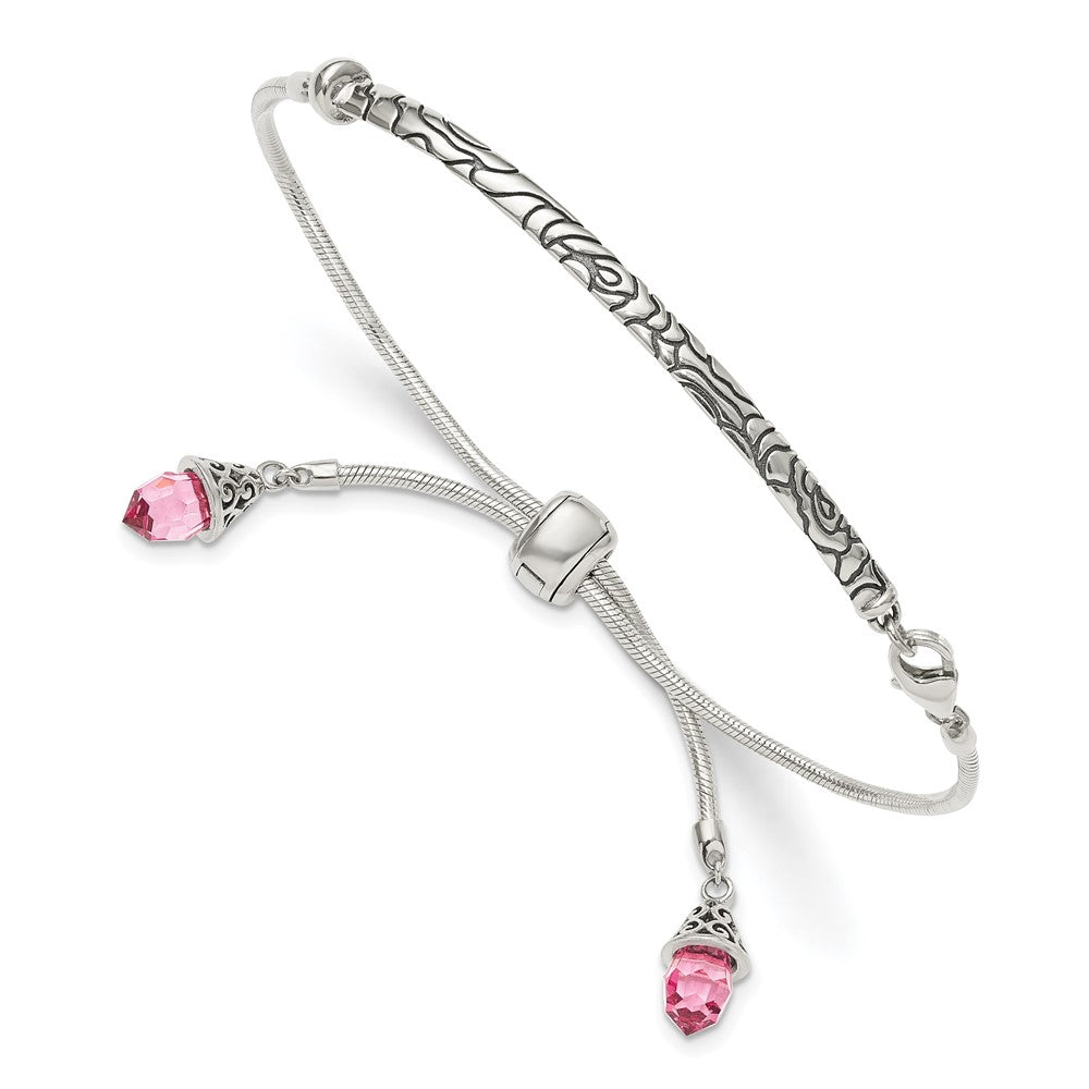 Polished;Sterling silver;Adjustable;Antiqued;Pink;Swarovski crystals
