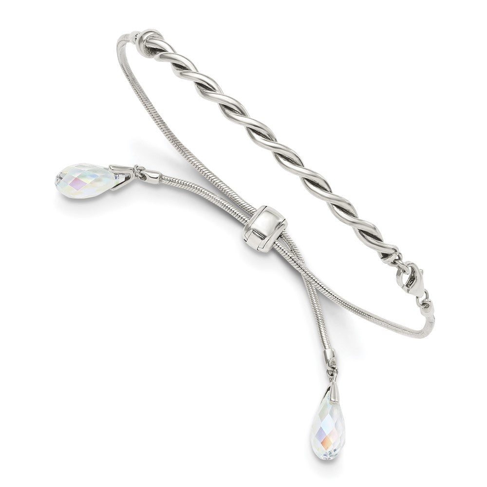 Polished;Sterling silver;Adjustable;Twisted;Swarovski crystals