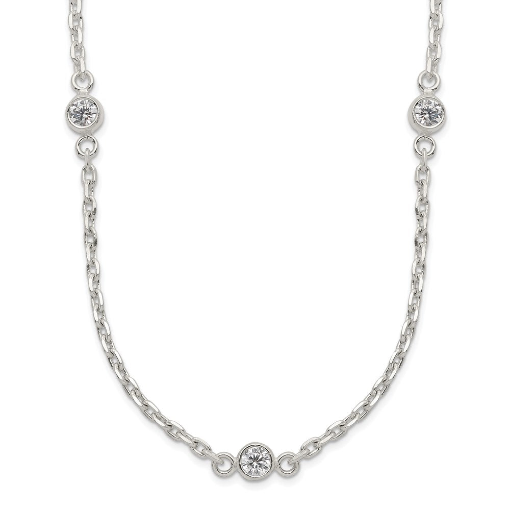 Polished;Lobster;Sterling silver;CZ;18in chain