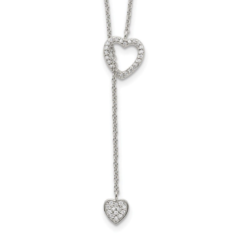 Polished;Sterling silver;CZ;Adjustable;Heart