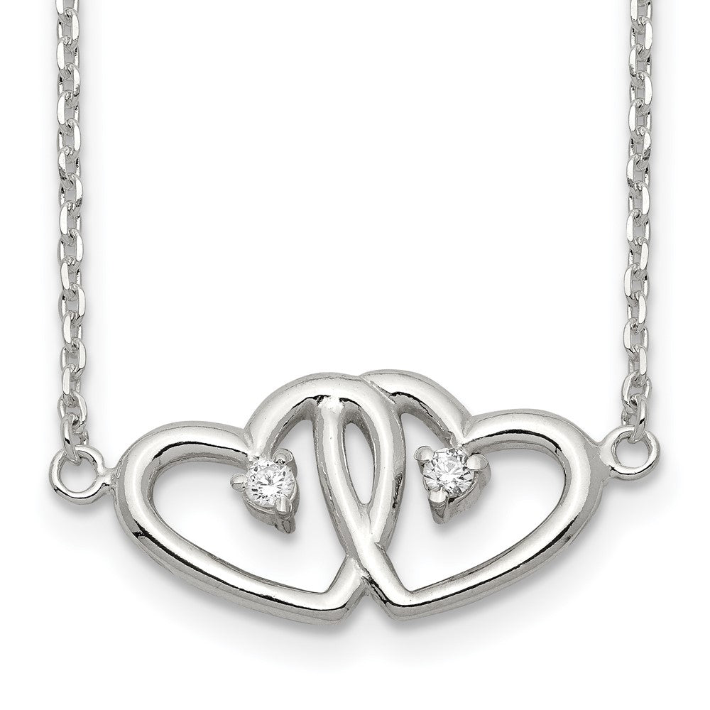 Polished;Spring Ring;Sterling silver;CZ;18in chain;Heart