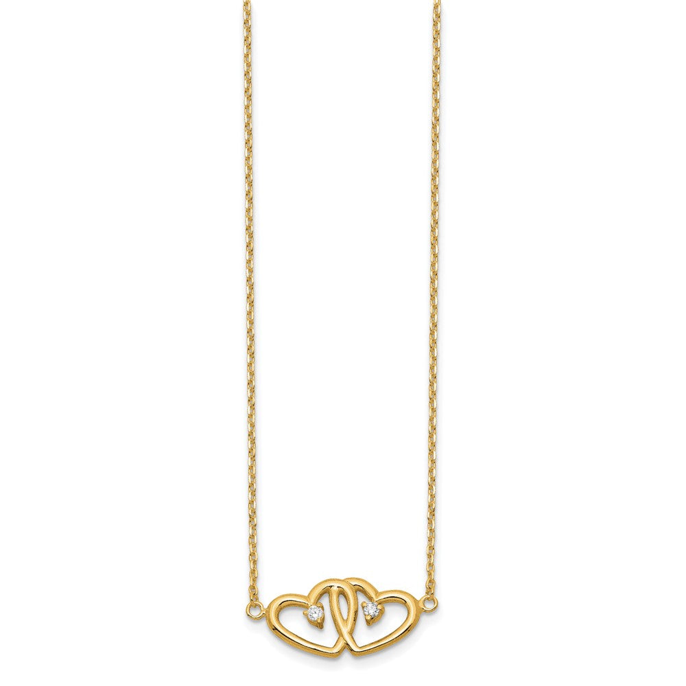 Affordable Expressions Sterling Silver Gold-tone Polished Two Hearts CZ 18 Inch Necklace