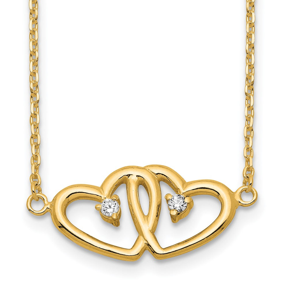 Affordable Expressions Sterling Silver Gold-tone Polished Two Hearts CZ 18 Inch Necklace