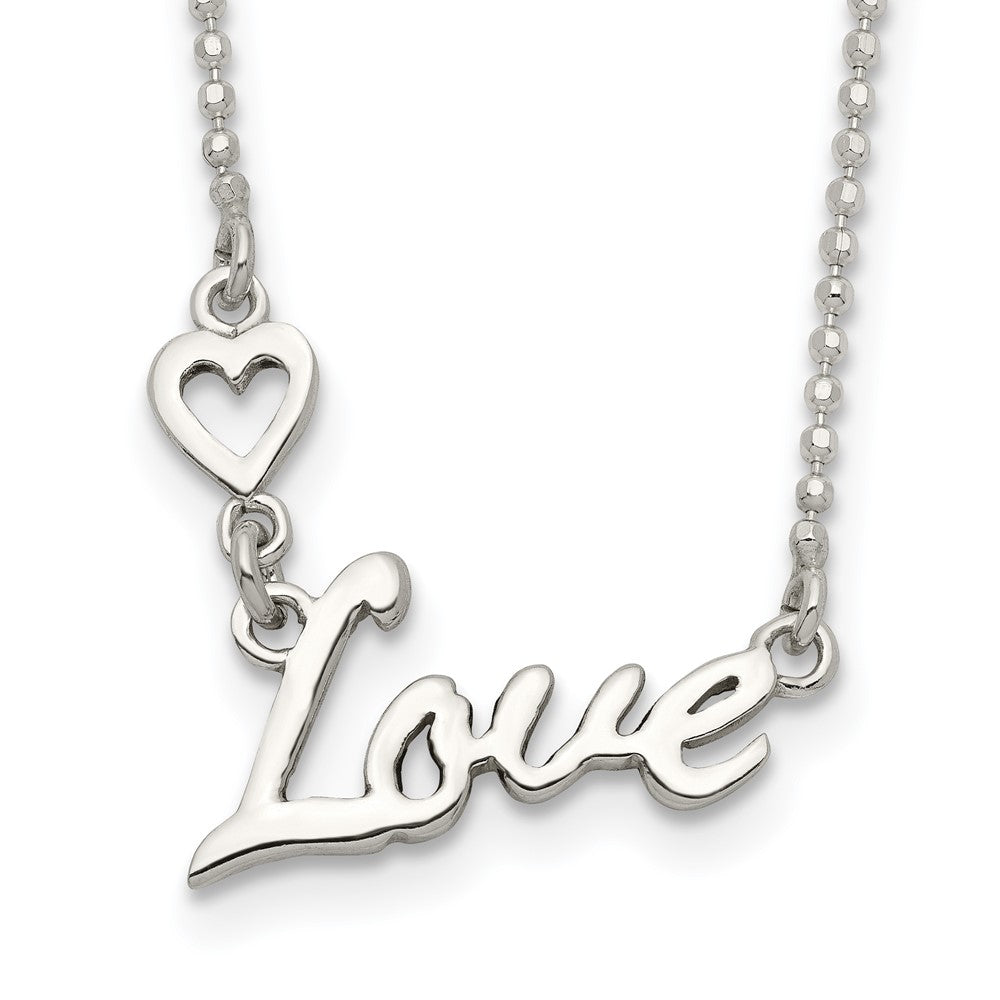 Polished;Spring Ring;Sterling silver;Heart;Beaded Chain;Love