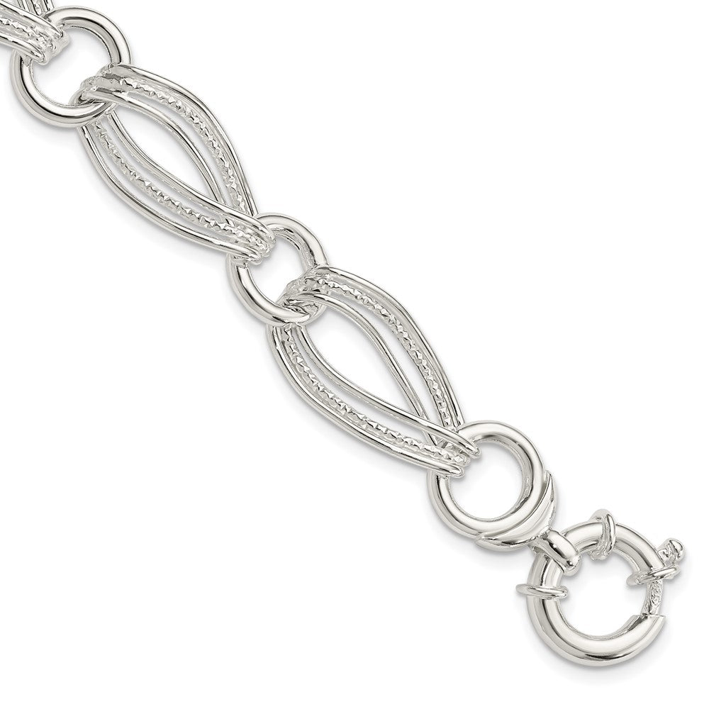Polished;Sterling silver;Fancy springlock;Textured