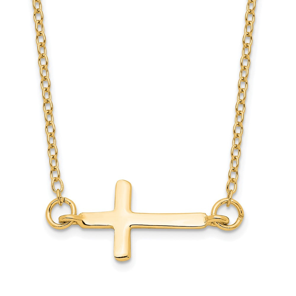 Affordable Expressions Sterling Silver Gold-tone Sideways Cross 16 Inch  with 2 Inch extension Necklace