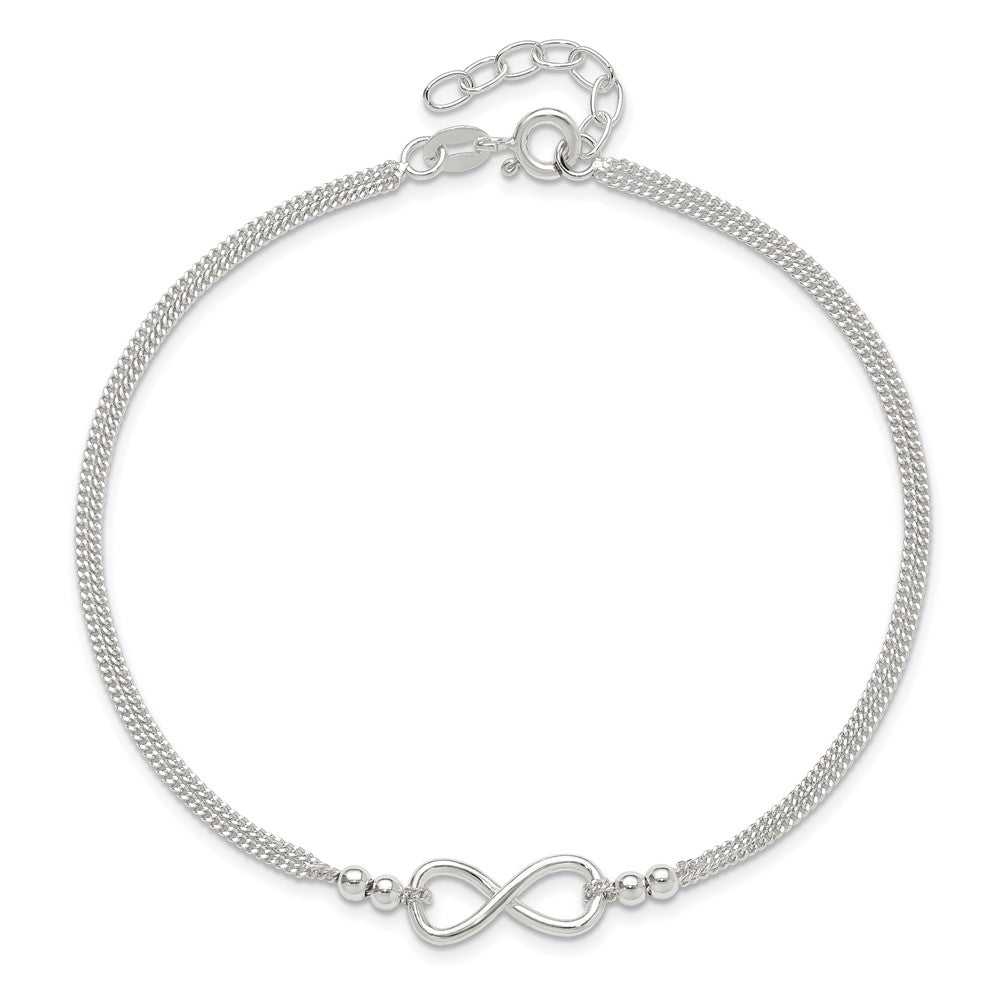 Sterling Silver 2-Strand Infinity 9 inch Plus 1 inch Extender - Total 10 inch Anklet