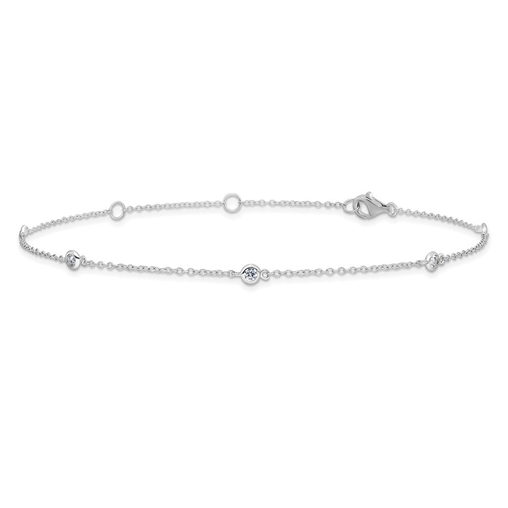 Sterling Silver Rhodium-plated Bezel CZ 5-Station 9 inch Plus 2 inch Extender  - Total 11 inch Anklet