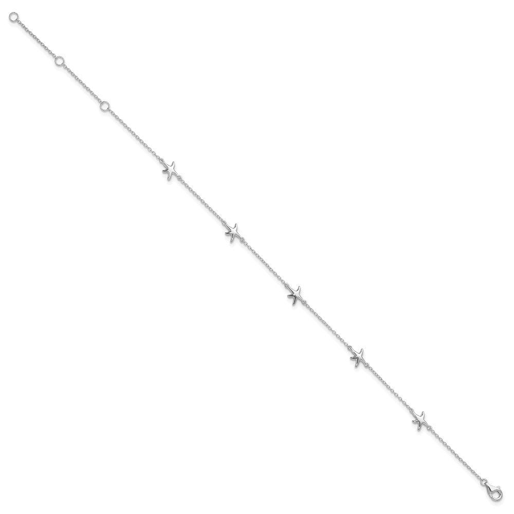 Sterling Silver Rhodium-plated Starfish 10 inch Plus 2 inch Extender - Total 12 inch Anklet