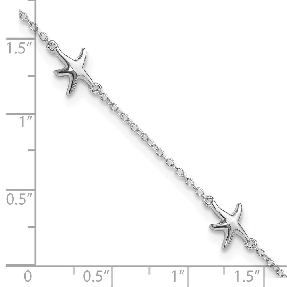 Sterling Silver Rhodium-plated Starfish 9 inch Plus 2 inch Extender - Total 11 inch Anklet