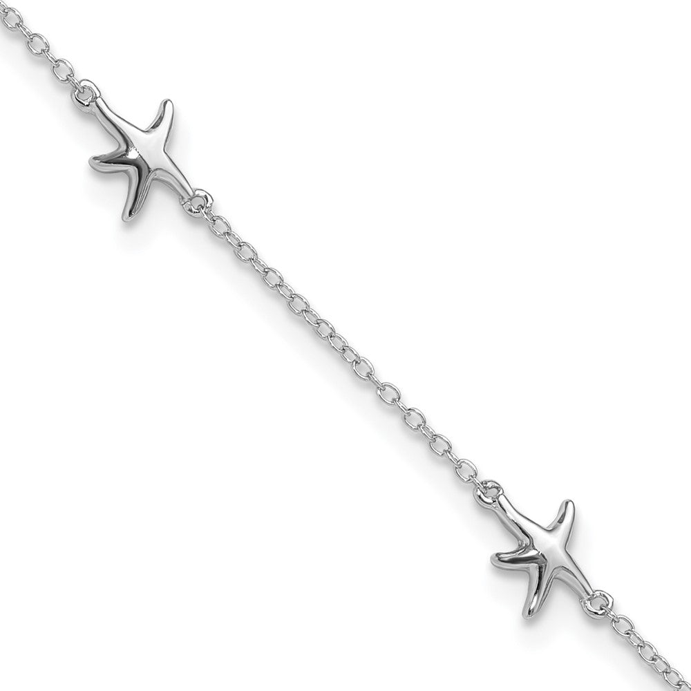 Sterling Silver Rhodium-plated Starfish 9 inch Plus 2 inch Extender - Total 11 inch Anklet